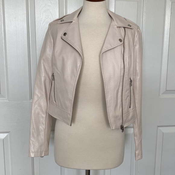 Bar lll Faux Leather Moto Jacket Natural White X-Small - Picture 9 of 11